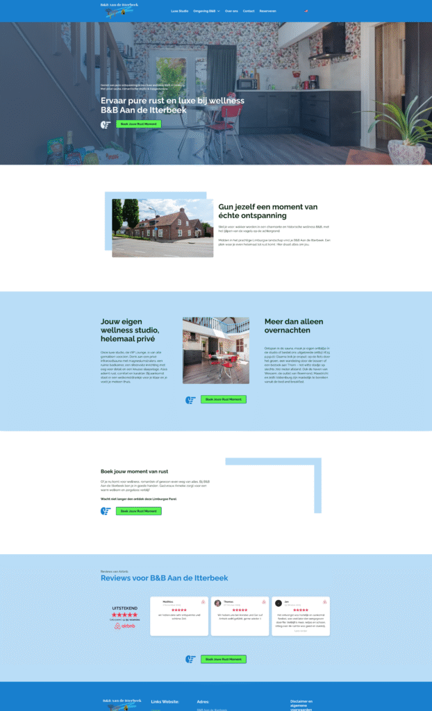 Screenshot van de homepage van B&B Aan de Itterbeek